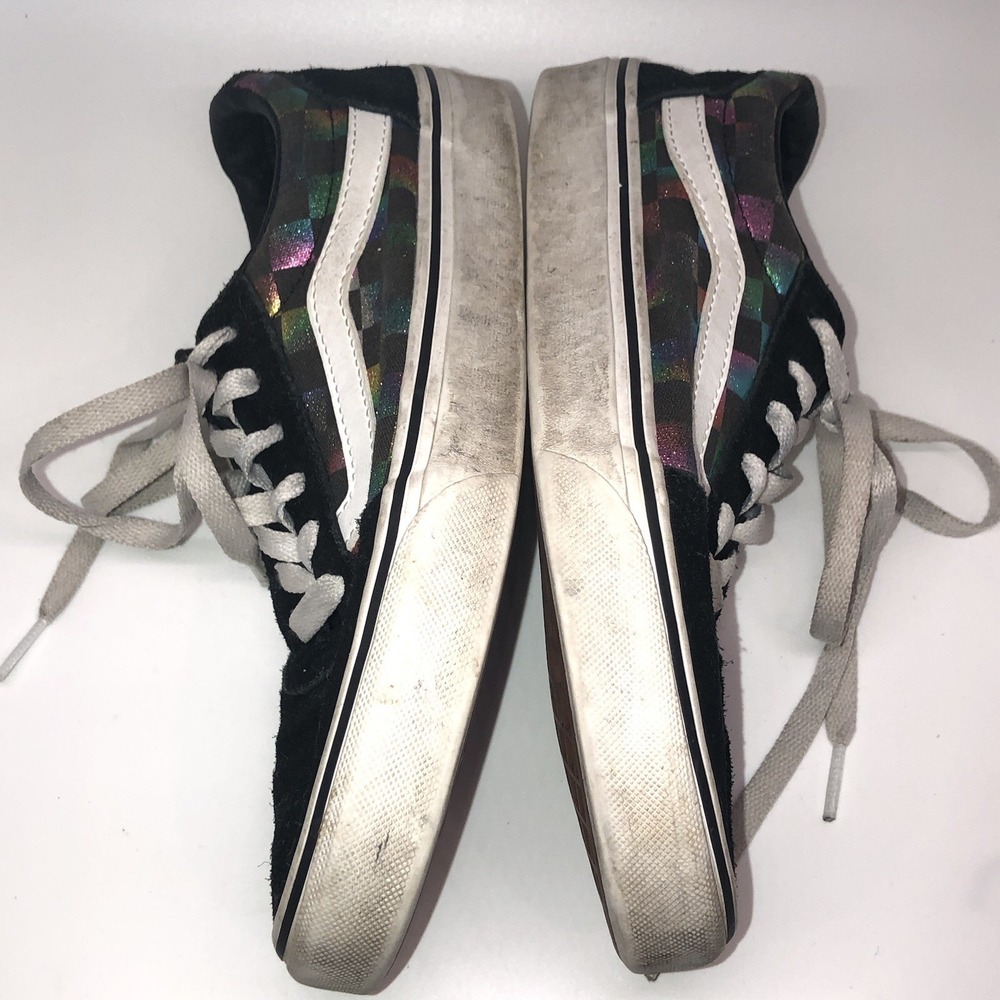 Women's Vans Black Suede Iridescent Checkerboard Size 7.5 Low Top Skater Lace Up - Picture 6 of 9